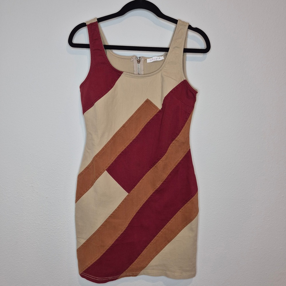Retro Inspired Mini Patchwork Dress Boho Phoebe Buffay Coastal Cowgirl Size M - Picture 2 of 8